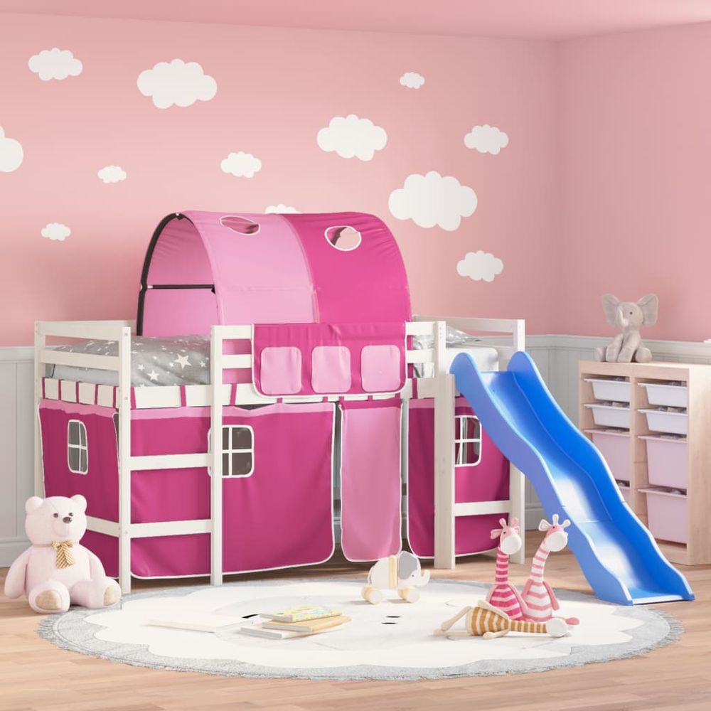 vidaXL Kids' Loft Bed with Tunnel White&Black 80x200cm Solid Wood Pine white and pink vidaXL