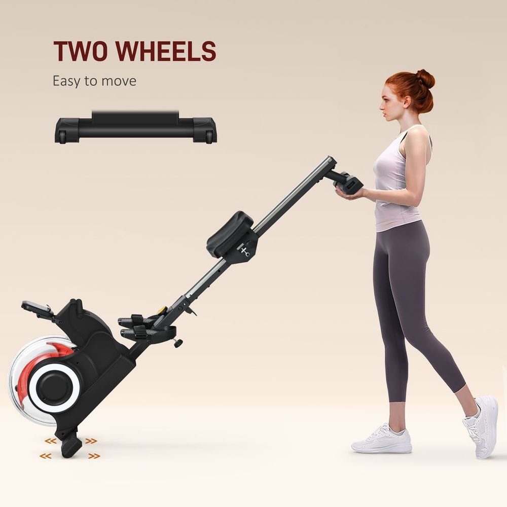 SPORTNOW Foldable Water Rowing Machine with Wheels and LCD Monitor, Black SPORTNOW