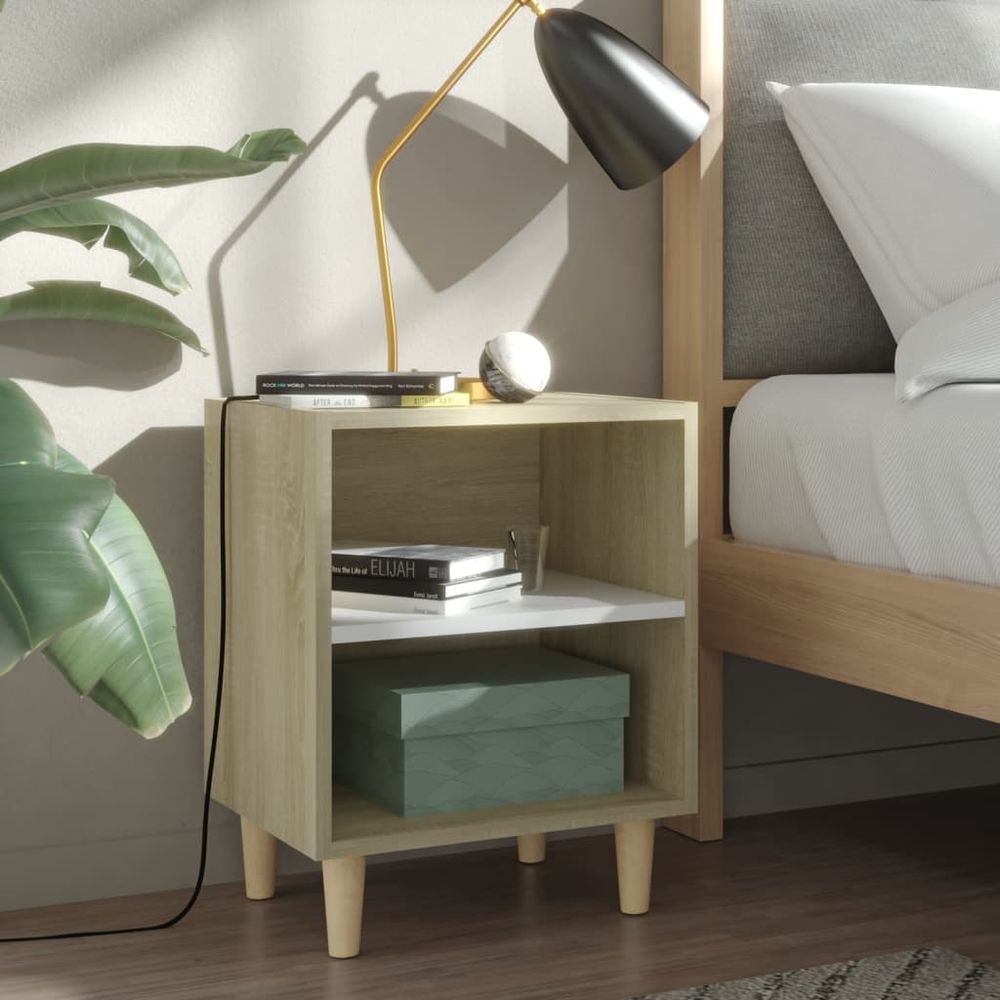 vidaXL Bed Cabinet with Solid Wood Legs Smoked Oak 40x30x50 cm vidaXL