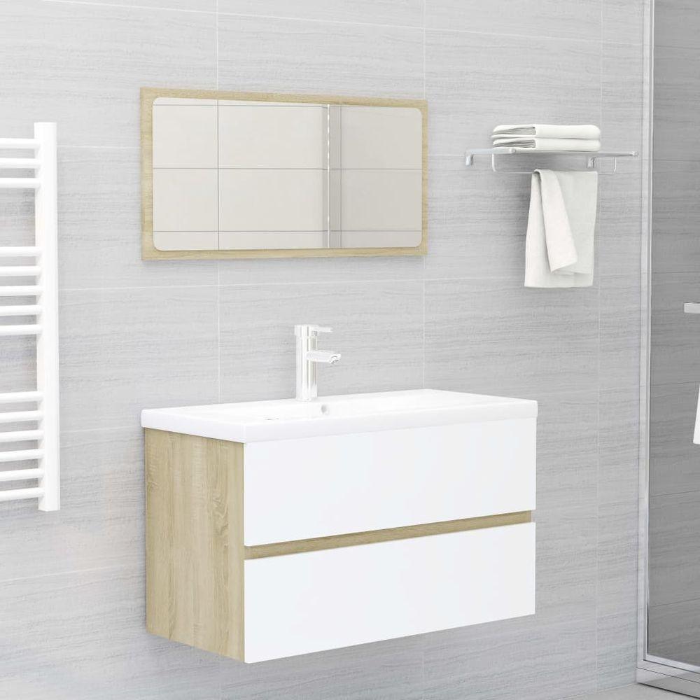 Bathroom Furniture Set Smoked Oak Engineered Wood white and sonoma oak with faucet vidaXL