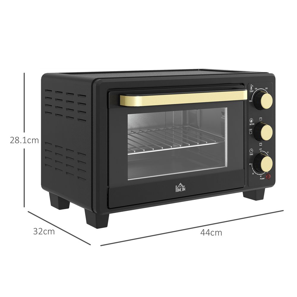 HOMCOM Mini Oven 16L Countertop Oven with Adjustable Temp Timer 1400W, Black HOMCOM