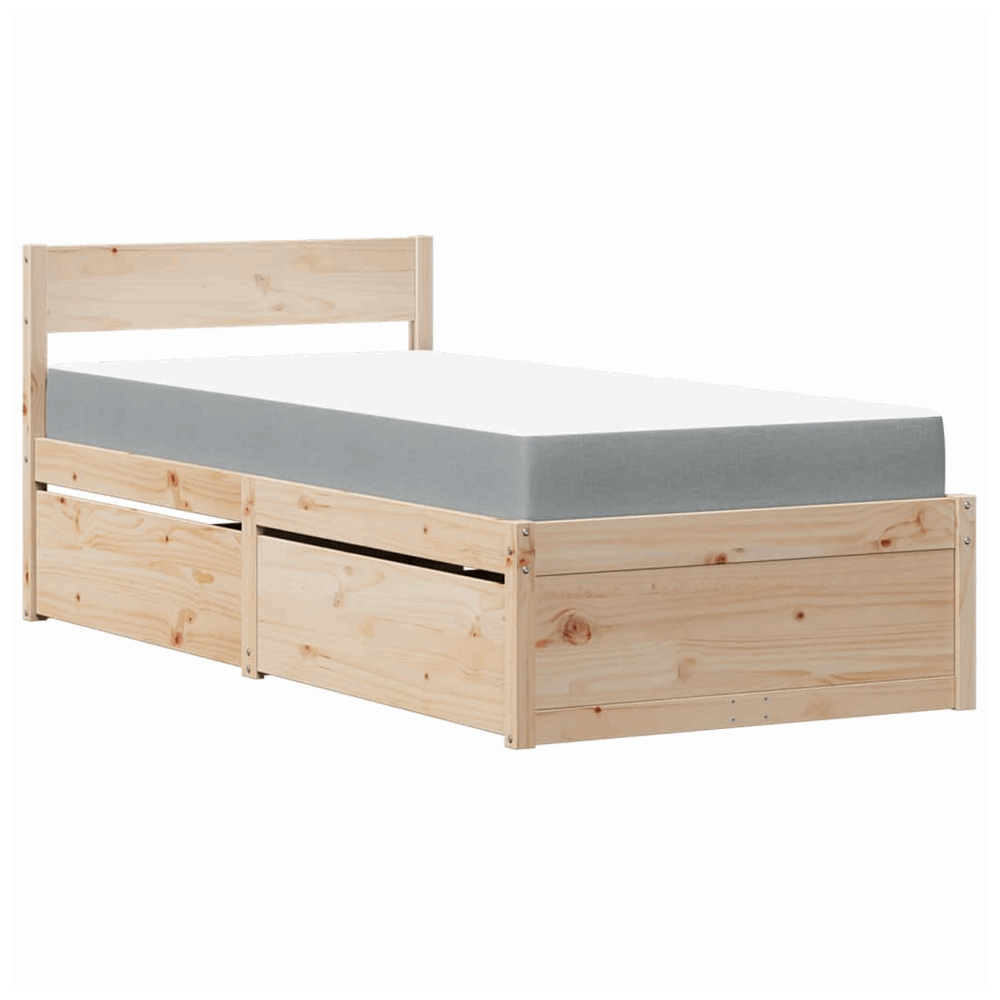 vidaXL Bed with Drawers and Mattress 90x190 cm Single Solid Wood Pine vidaXL