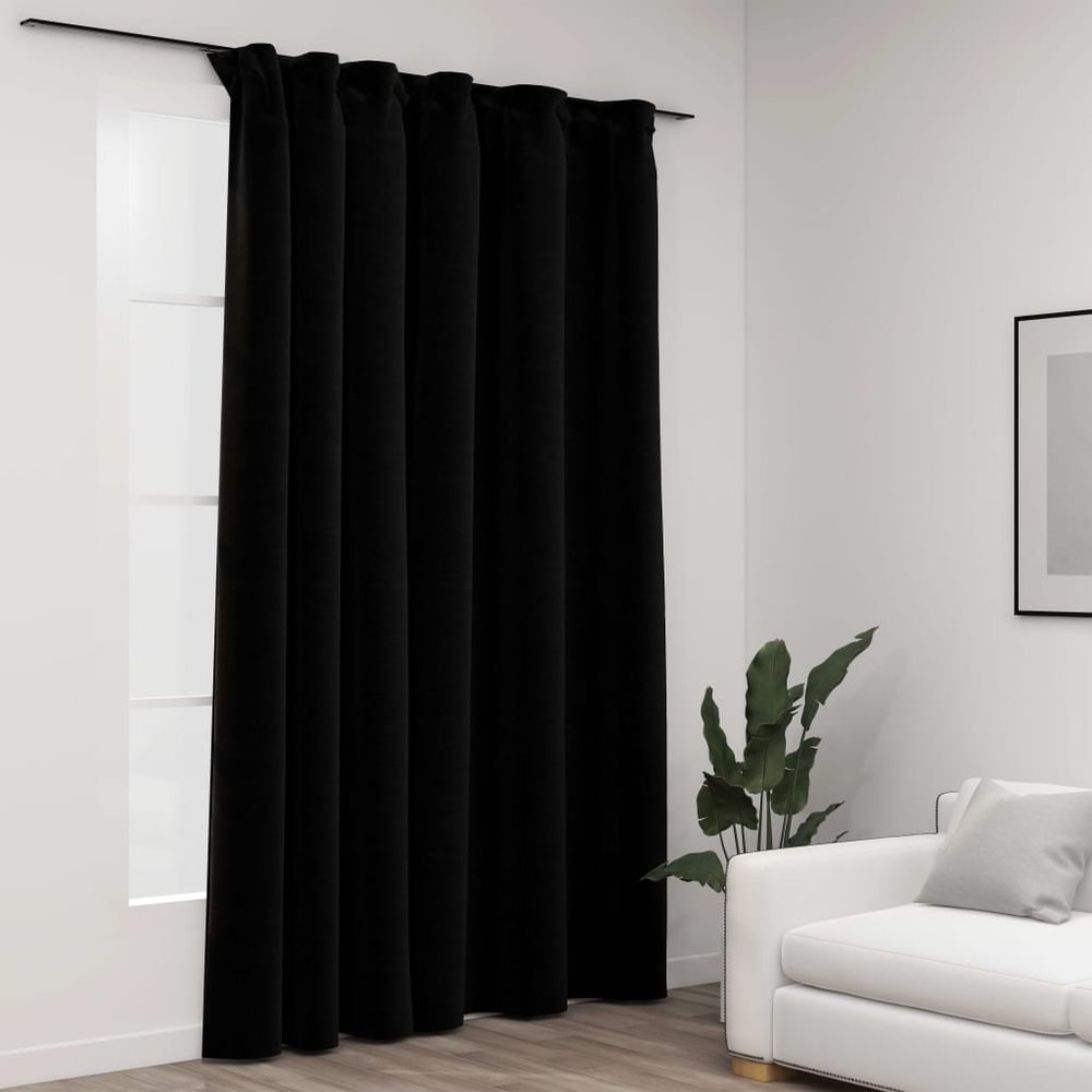 vidaXL Linen-Look Blackout Curtains with Hooks Black 290x245 cm vidaXL