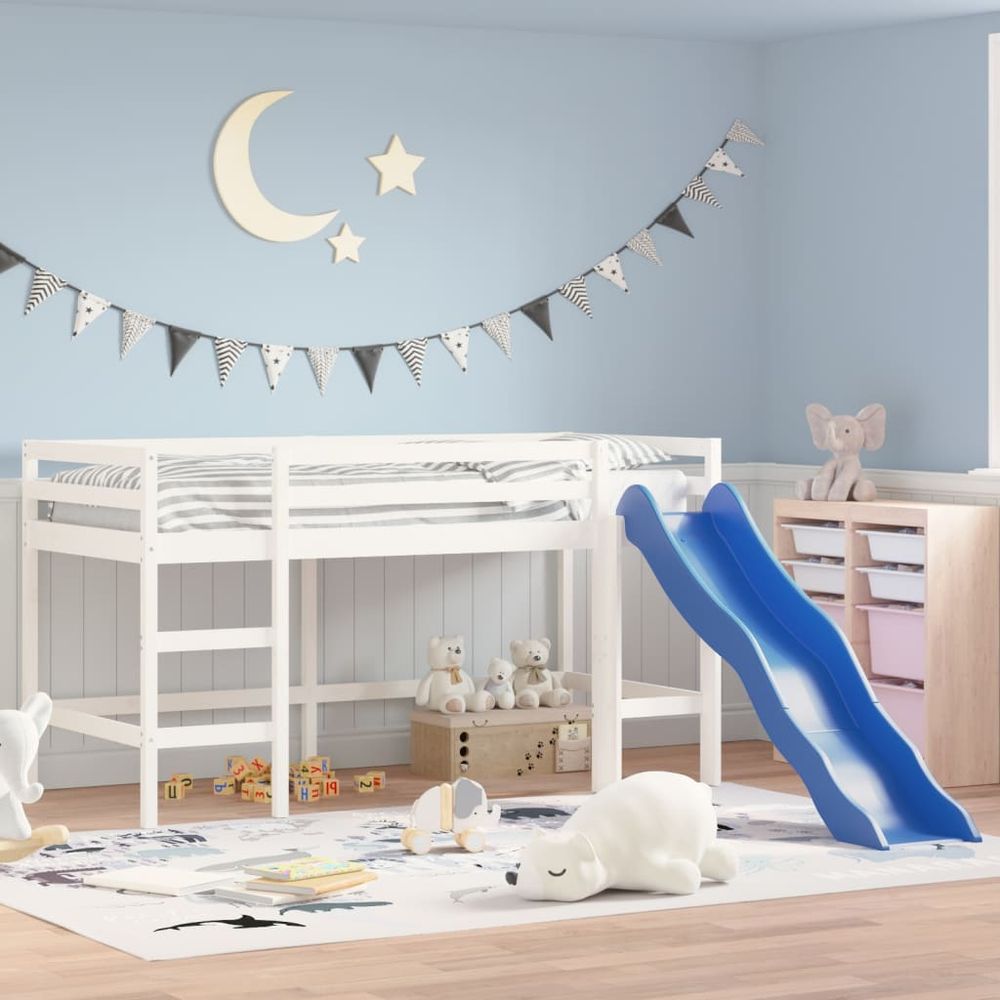 vidaXL Kids' Loft Bed with Slide 80x200 cm Solid Wood Pine white vidaXL