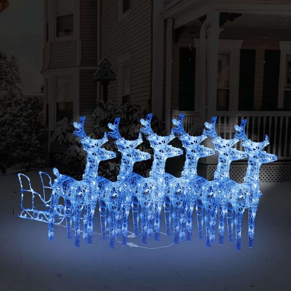 vidaXL Reindeers & Sleigh Christmas Decoration 160 LEDs 130 cm Acrylic blue vidaXL