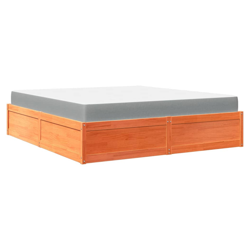 vidaXL Bed with Mattress Wax Brown 180x200 cm Super King Solid Wood Pine vidaXL