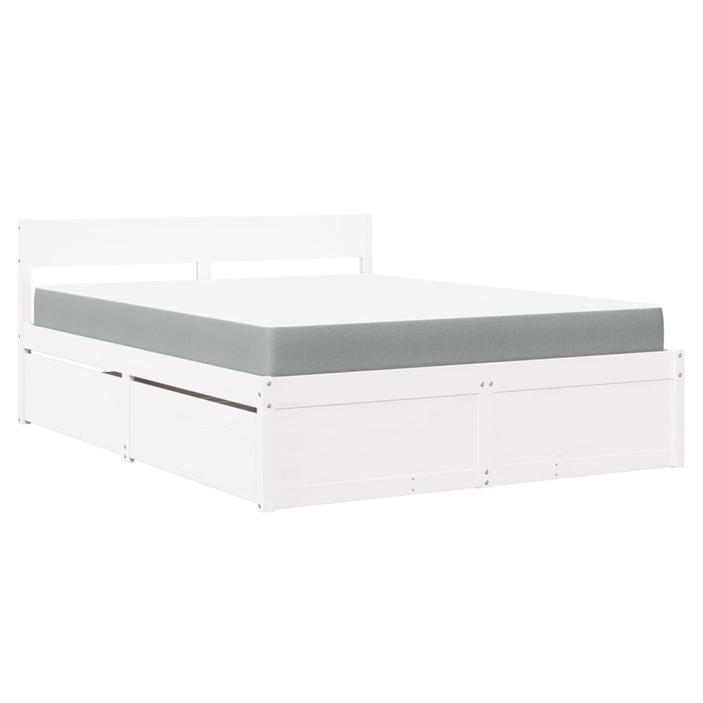 vidaXL Bed with Drawers and Mattress White 140x200 cm Solid Wood Pine vidaXL