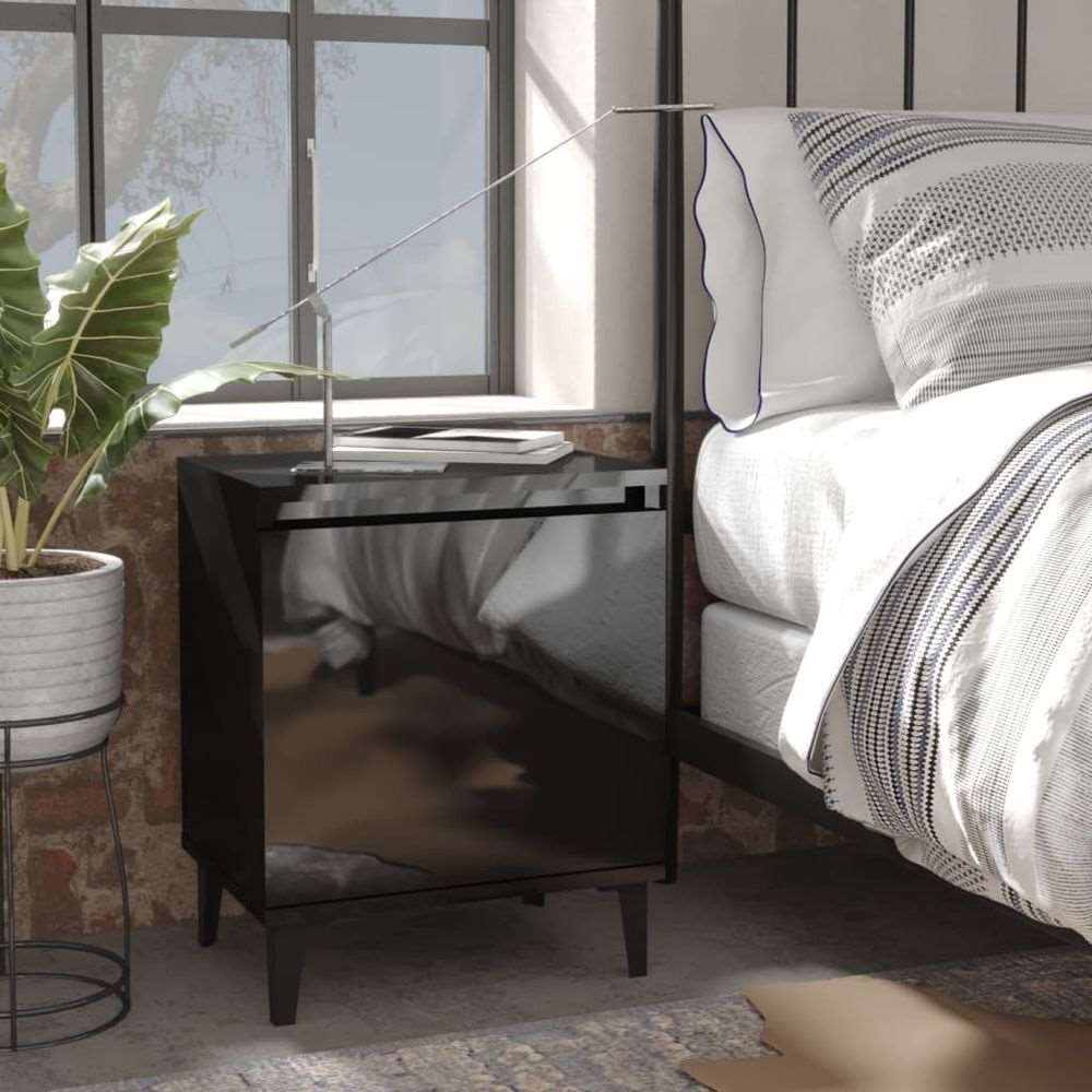 vidaXL Bed Cabinet with Metal Legs Smoked Oak 40x30x50 cm vidaXL