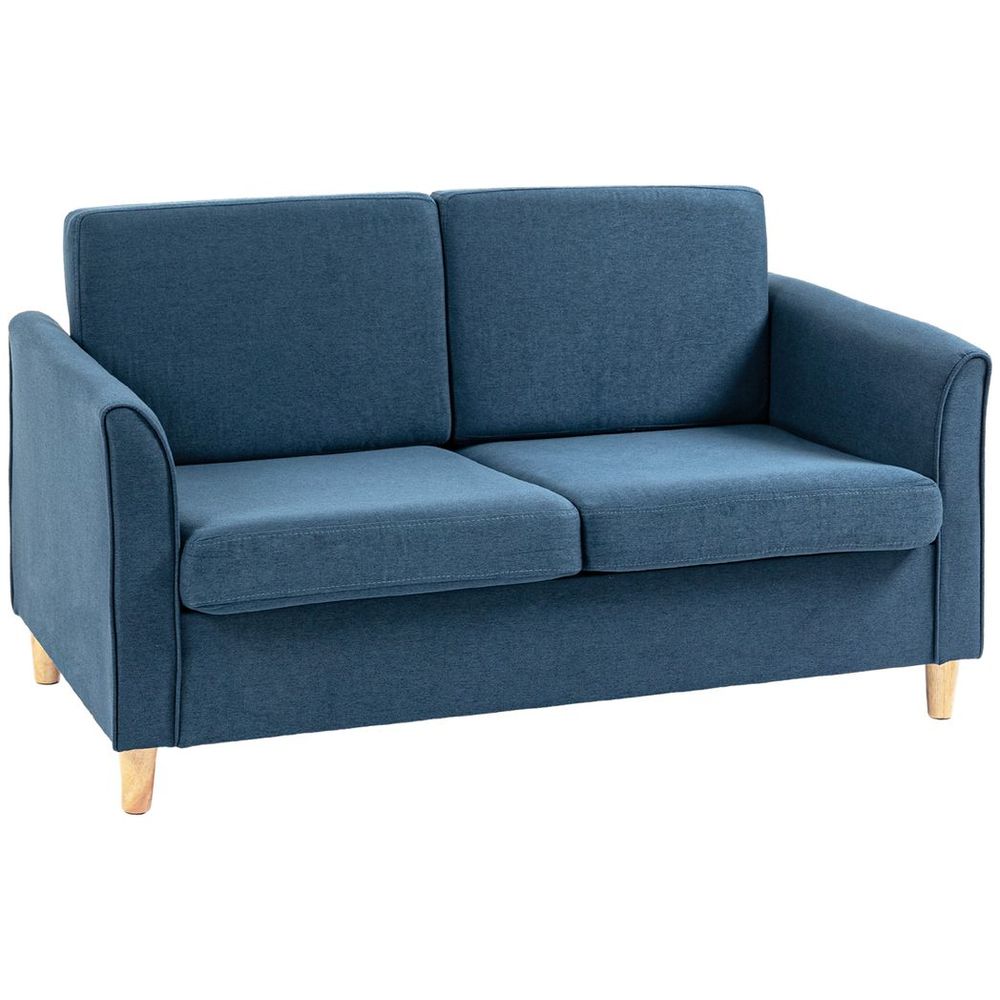 HOMCOM Double Seat Sofa Linen Upholstery Loveseat Couch w/ Armrests, Blue HOMCOM