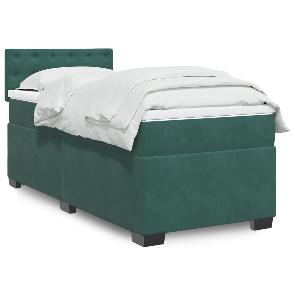 vidaXL Box Spring Bed with Mattress Dark Green 90x190 cm Velvet vidaXL