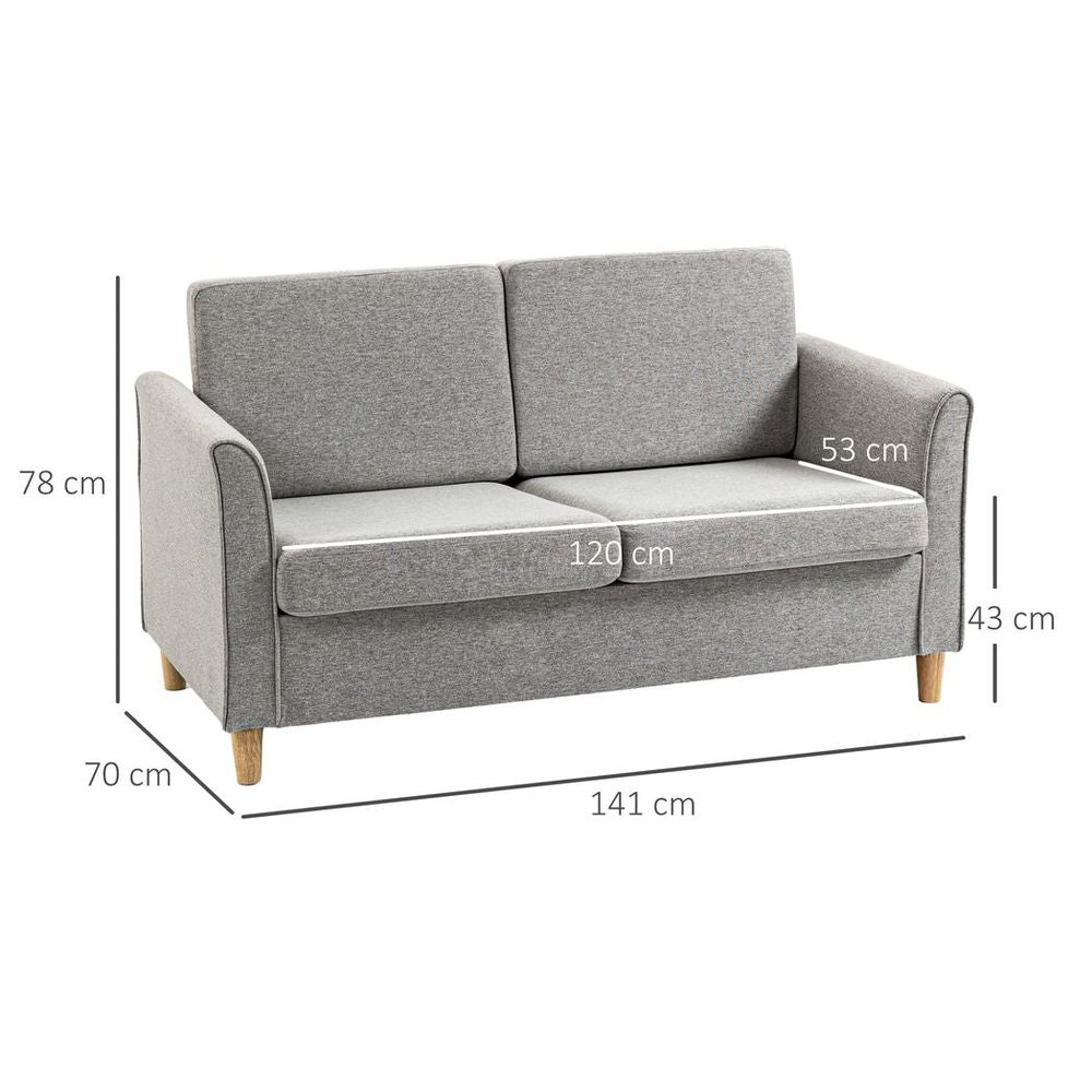 HOMCOM Double Seat Sofa Linen Upholstery Loveseat Couch w/ Armrests, Light Grey HOMCOM