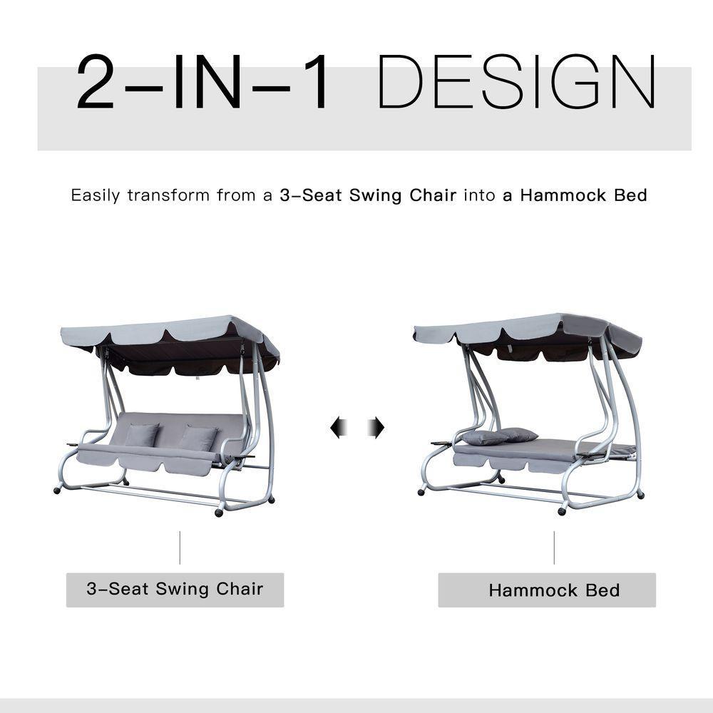 Outsunny 3-Seater Garden Hammock Swing Chair Bench Luxury W/2 Free Pillows-Grey Outsunny