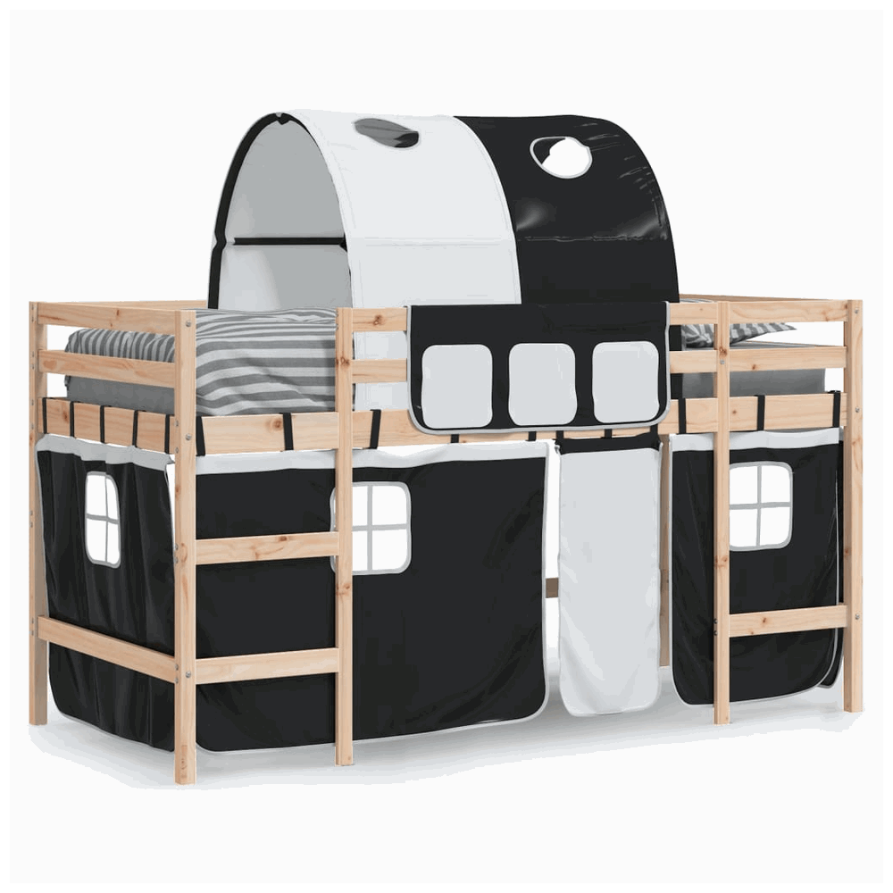 vidaXL Kids' Loft Bed with Tunnel White&Black 80x200cm Solid Wood Pine vidaXL