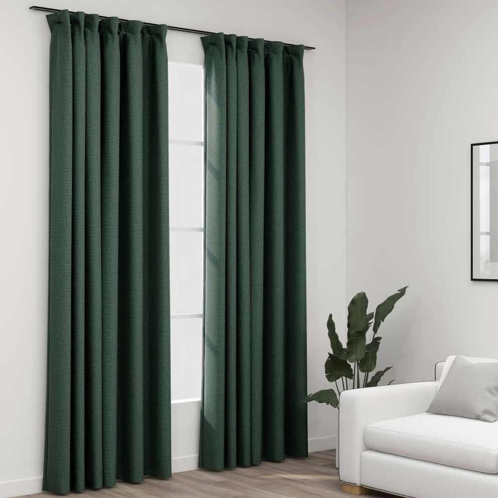 vidaXL Linen-Look Blackout Curtains with Hooks 2 pcs Black 140x175 cm vidaXL