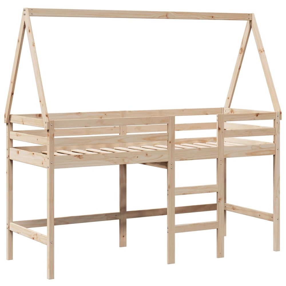 vidaXL Loft Bed with Ladder and Roof 90x200 cm Solid Wood Pine vidaXL