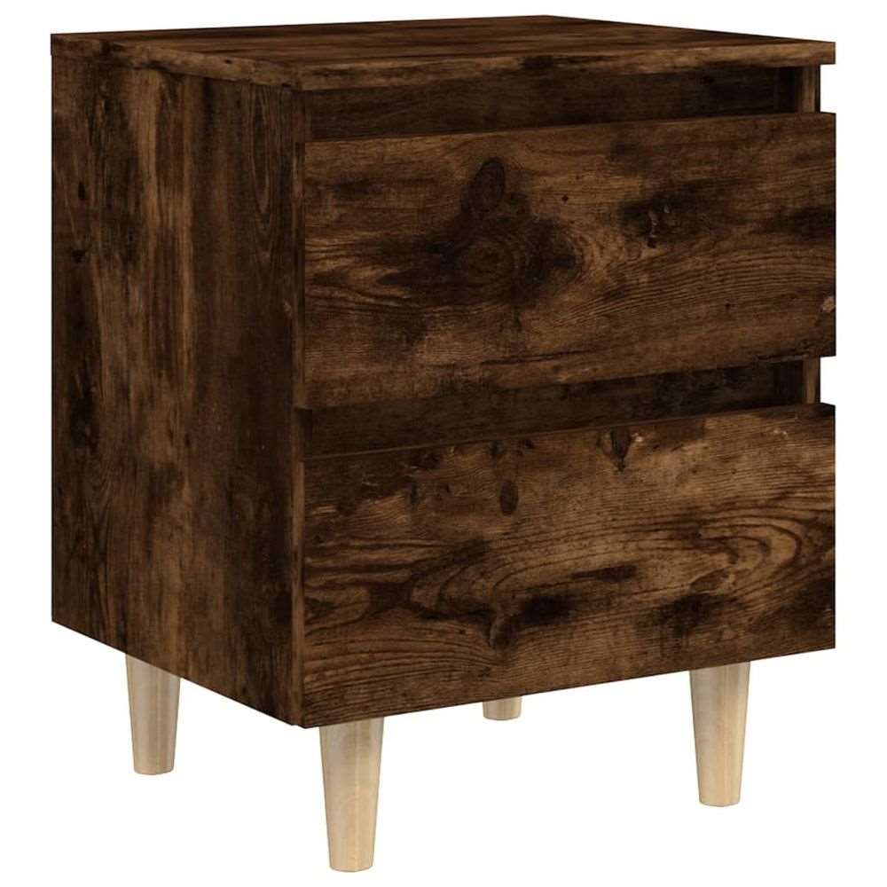 vidaXL Bed Cabinet with Solid Wood Legs Smoked Oak 40x35x50 cm vidaXL