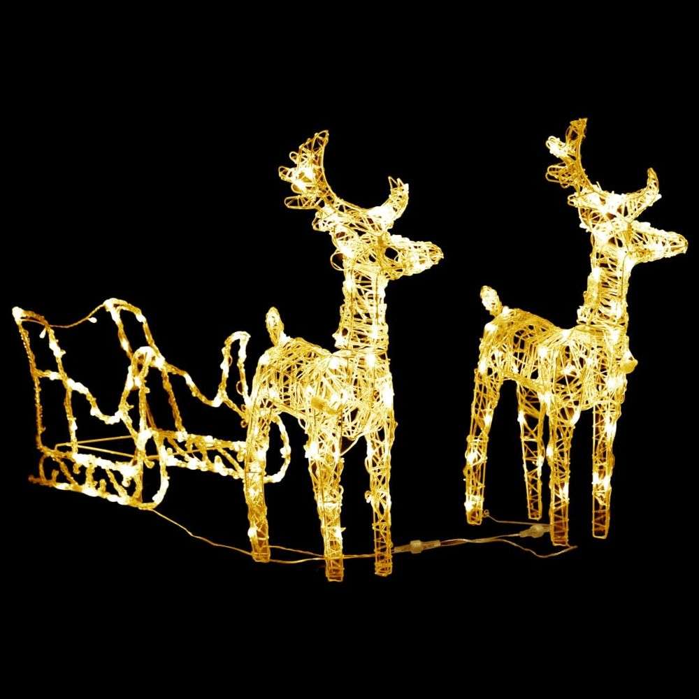 vidaXL Reindeers & Sleigh Christmas Decoration 160 LEDs 130 cm Acrylic vidaXL