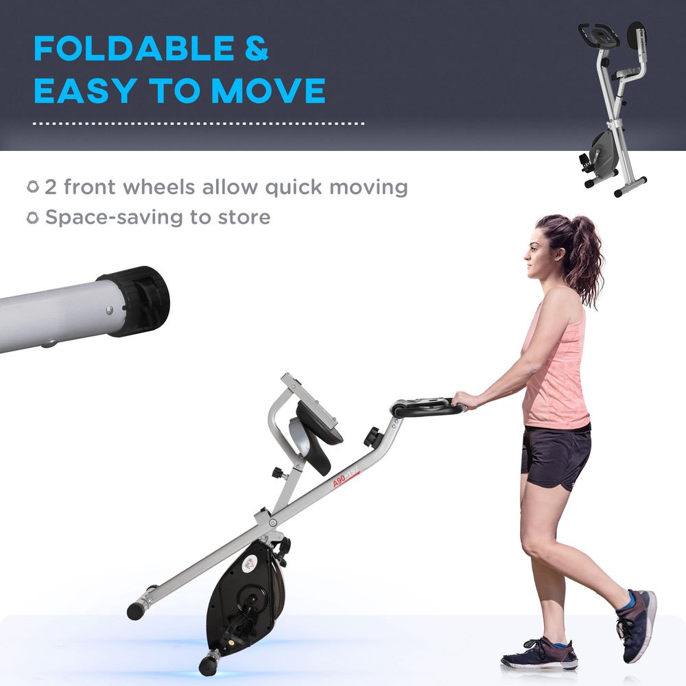 HOMCOM Magnetic Resistance Exercise Bike Foldable LCD Adjustable Seat Grey HOMCOM