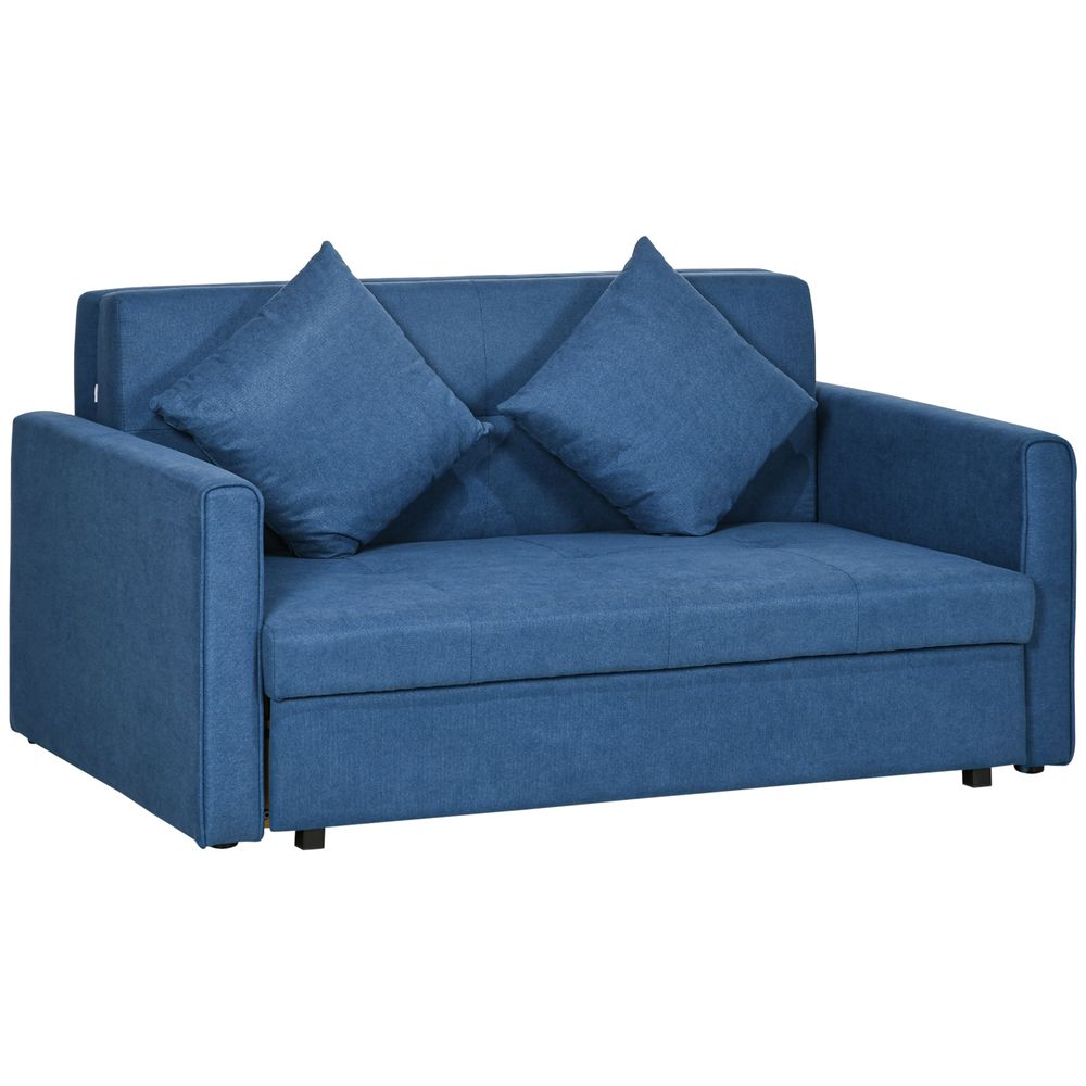 HOMCOM 2 Seater Sofa Bed Convertible Bed Settee w/ 2 Cushions Storage Blue HOMCOM