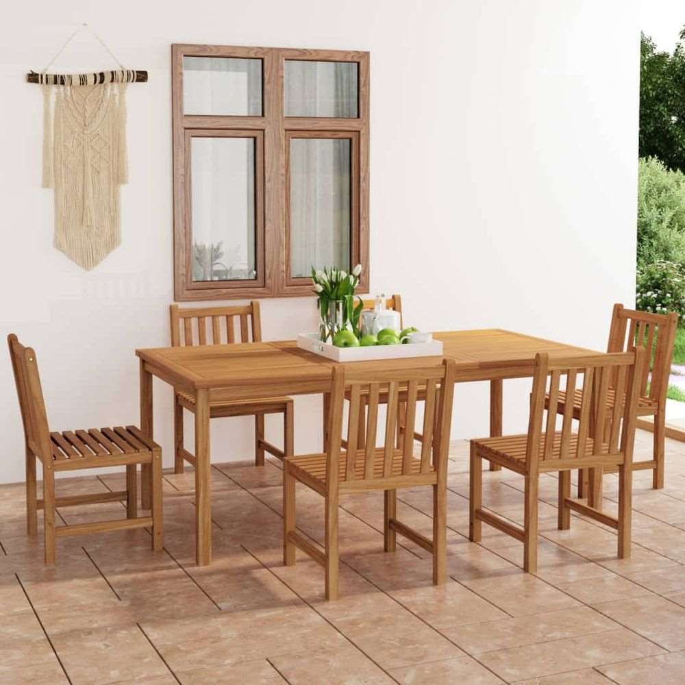 vidaXL 3 Piece Garden Dining Set Solid Wood Teak 6x chair + table vidaXL