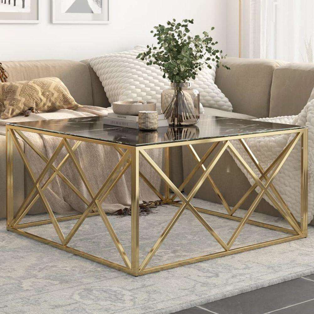 vidaXL Coffee Table Silver Stainless Steel and Tempered Glass gold and black glass vidaXL