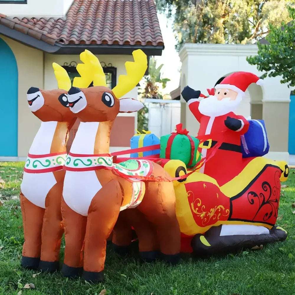 Christmas Inflatables Decoration Santa Claus Riding Sled Reindeer Inflatables Indoor Outdoor Decoration Yard Garden Party Decor N/A