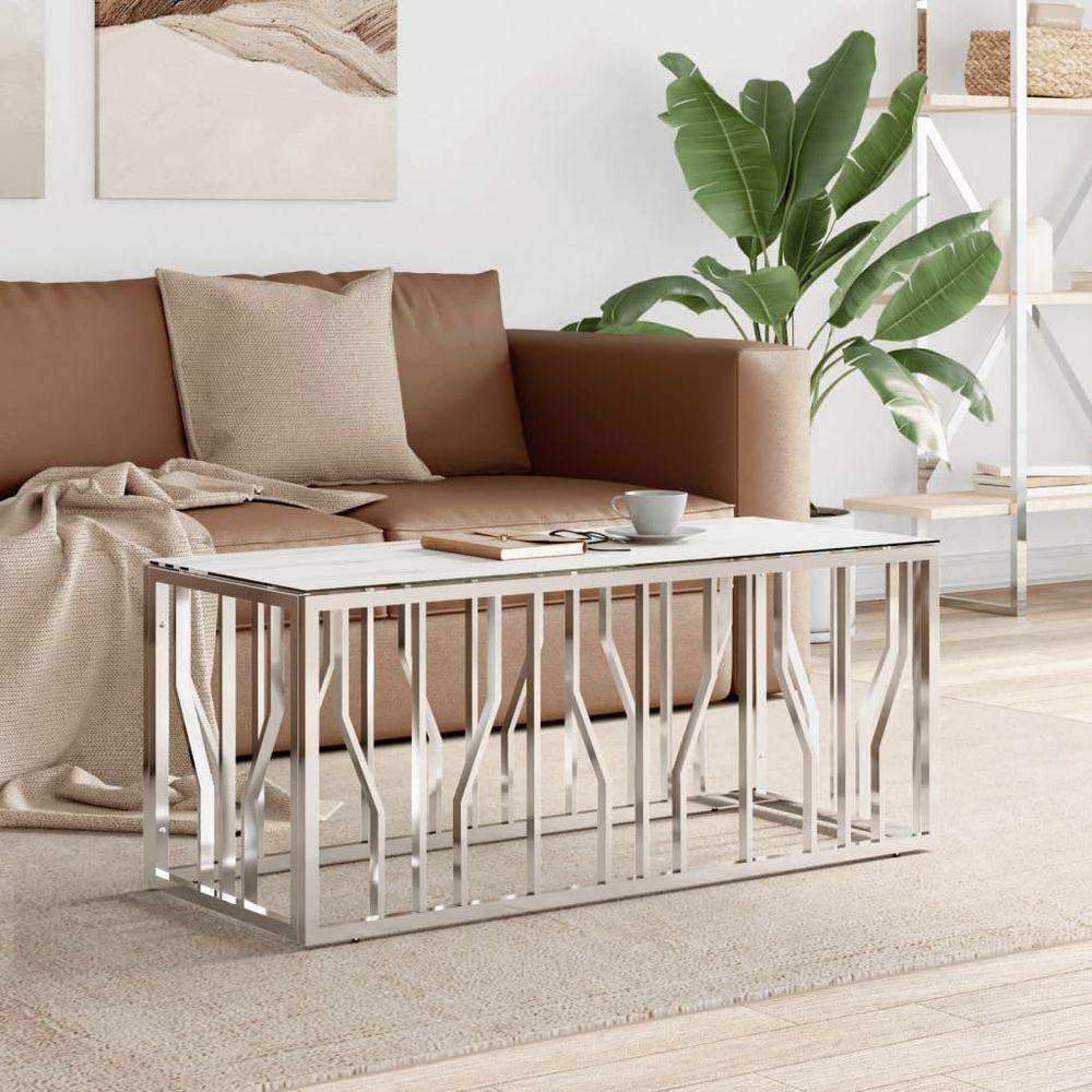 vidaXL Coffee Table 110x45x45 cm Stainless Steel and Glass silver and white glass vidaXL