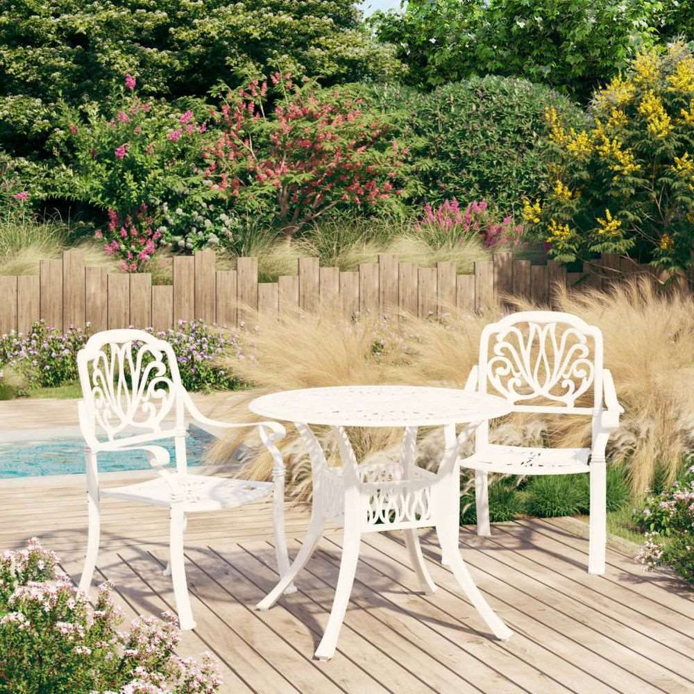 vidaXL 3 Piece Bistro Set Cast Aluminium Bronze white vidaXL