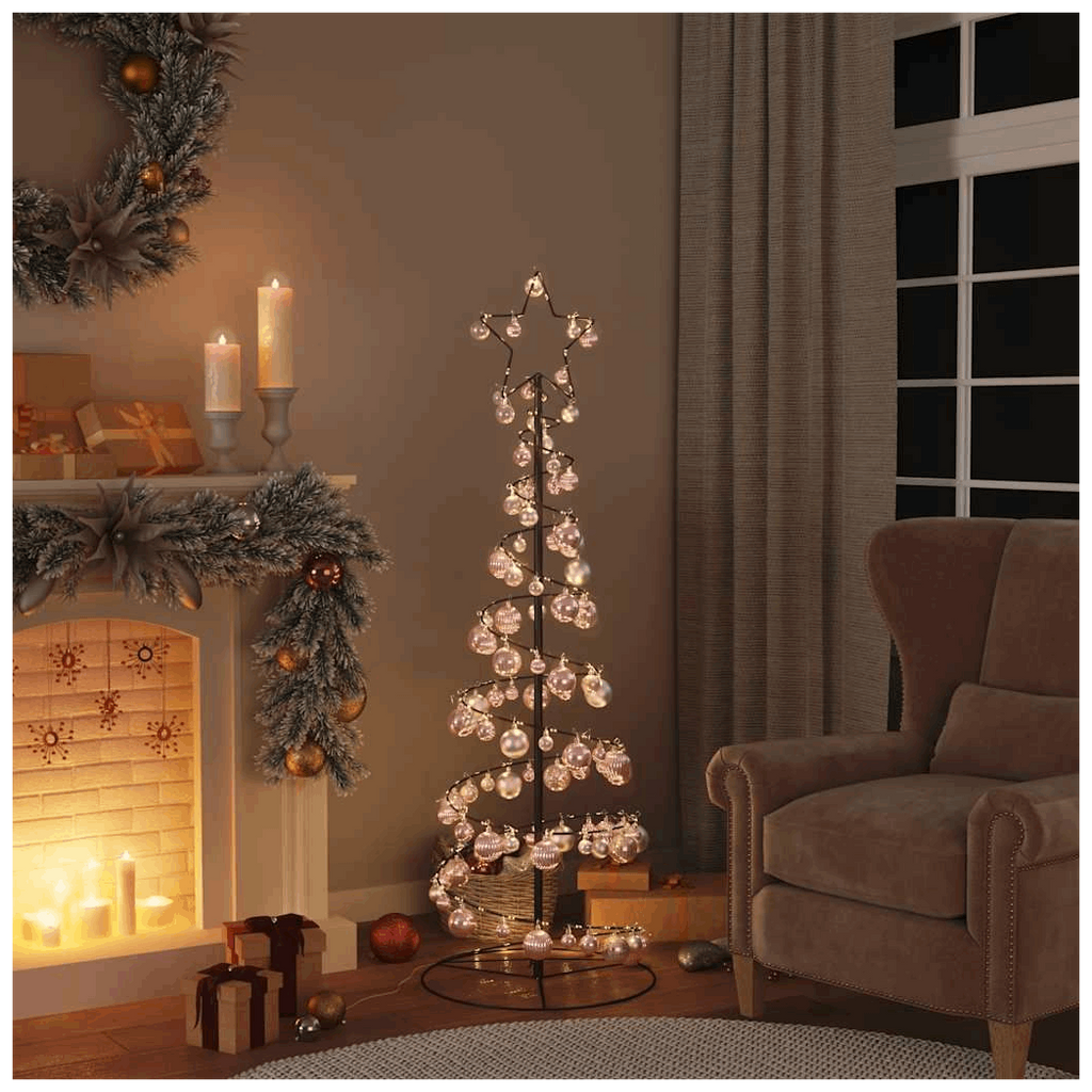 vidaXL Christmas Tree Light Cone with Baubles 100 LEDs Warm White 150 cm vidaXL