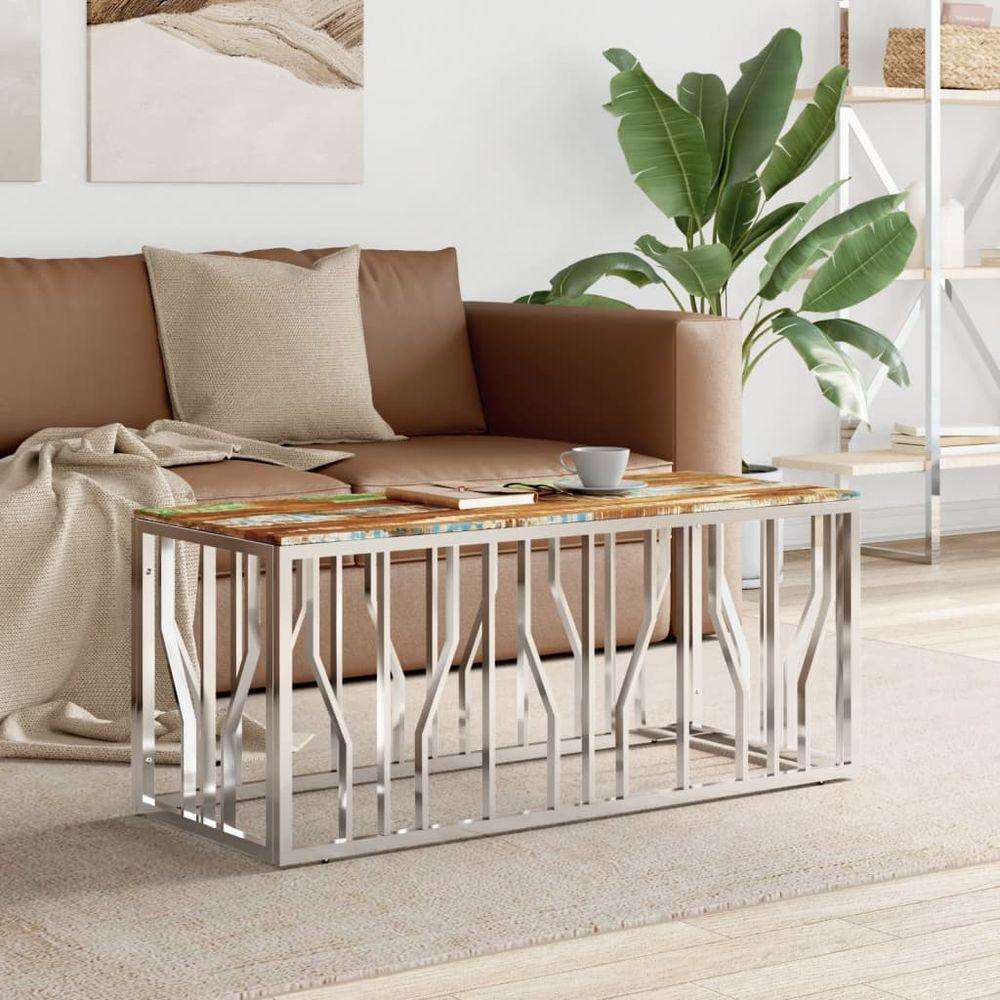 vidaXL Coffee Table 110x45x45 cm Stainless Steel and Glass silver and brown wood vidaXL