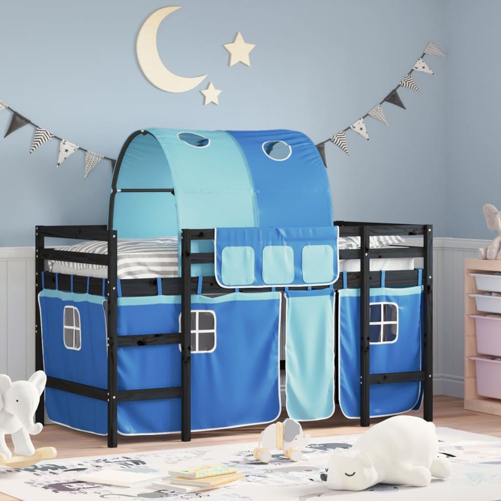 vidaXL Kids' Loft Bed with Tunnel White&Black 80x200cm Solid Wood Pine black and blue vidaXL