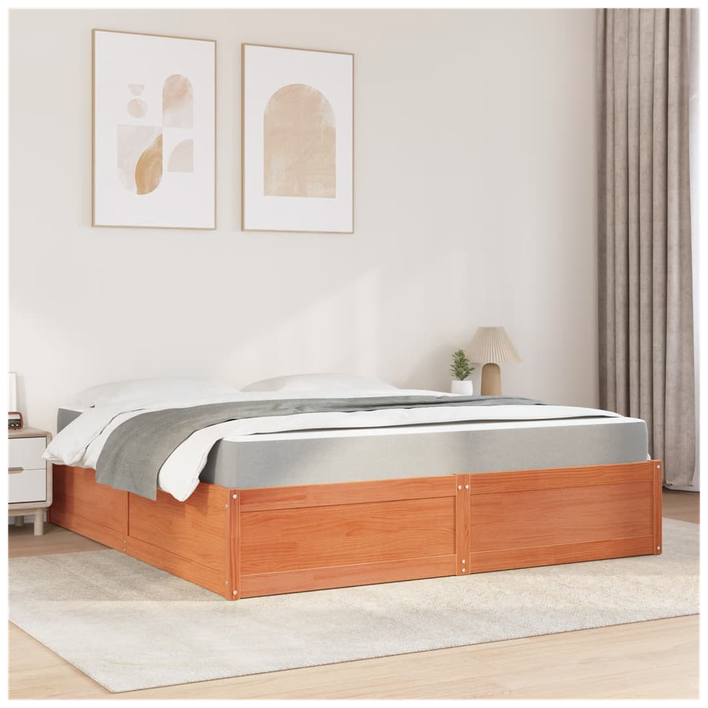 vidaXL Bed with Mattress Wax Brown 180x200 cm Super King Solid Wood Pine vidaXL