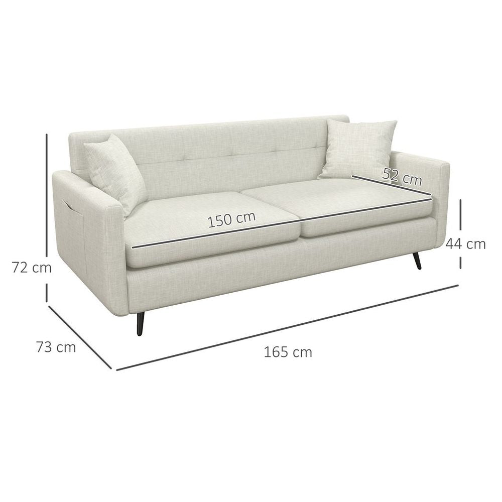 HOMCOM 2 Seater Sofa 165cm Modern Fabric Couch with Wood Legs and Pockets Beige HOMCOM