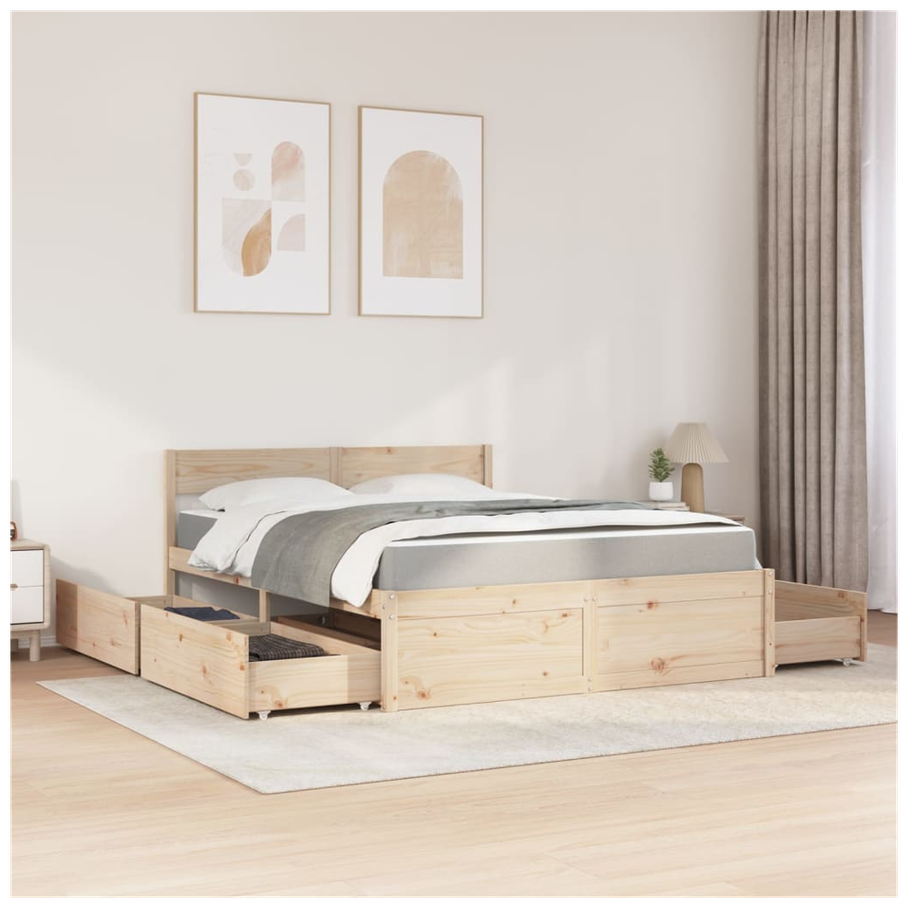 vidaXL Bed with Drawers and Mattress 140x200 cm Solid Wood Pine vidaXL