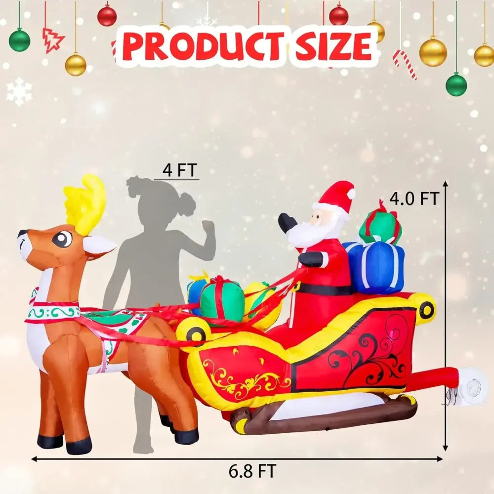 Christmas Inflatables Decoration Santa Claus Riding Sled Reindeer Inflatables Indoor Outdoor Decoration Yard Garden Party Decor N/A