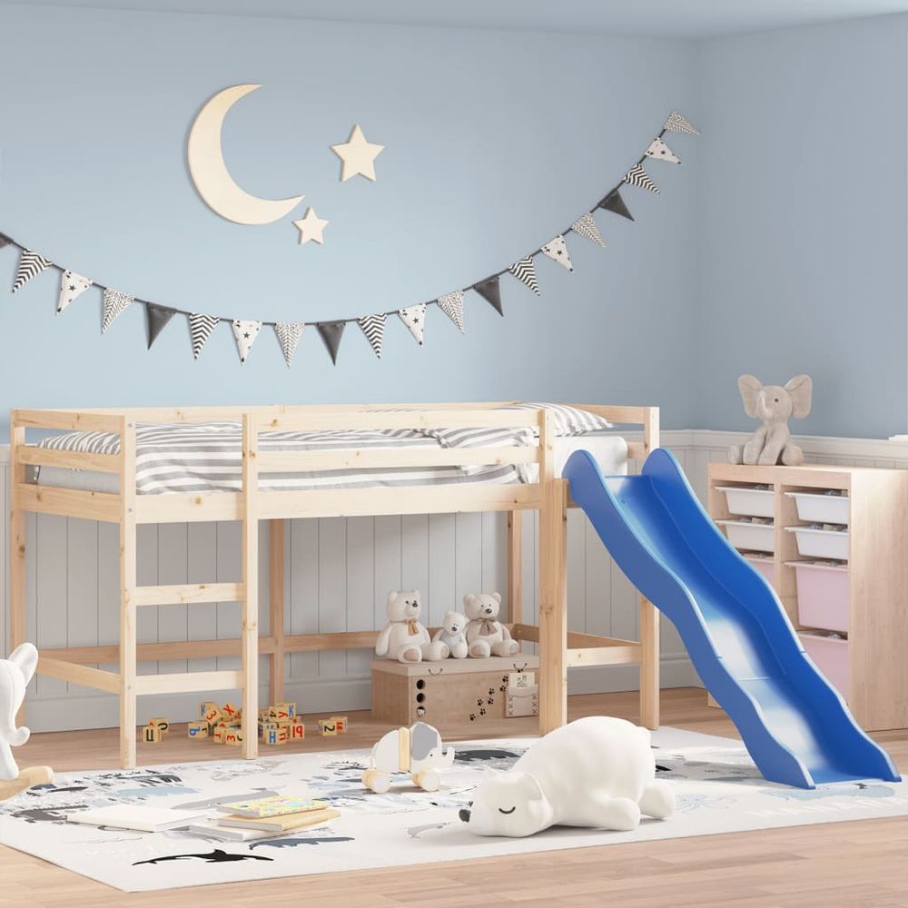 vidaXL Kids' Loft Bed with Slide 80x200 cm Solid Wood Pine natural vidaXL