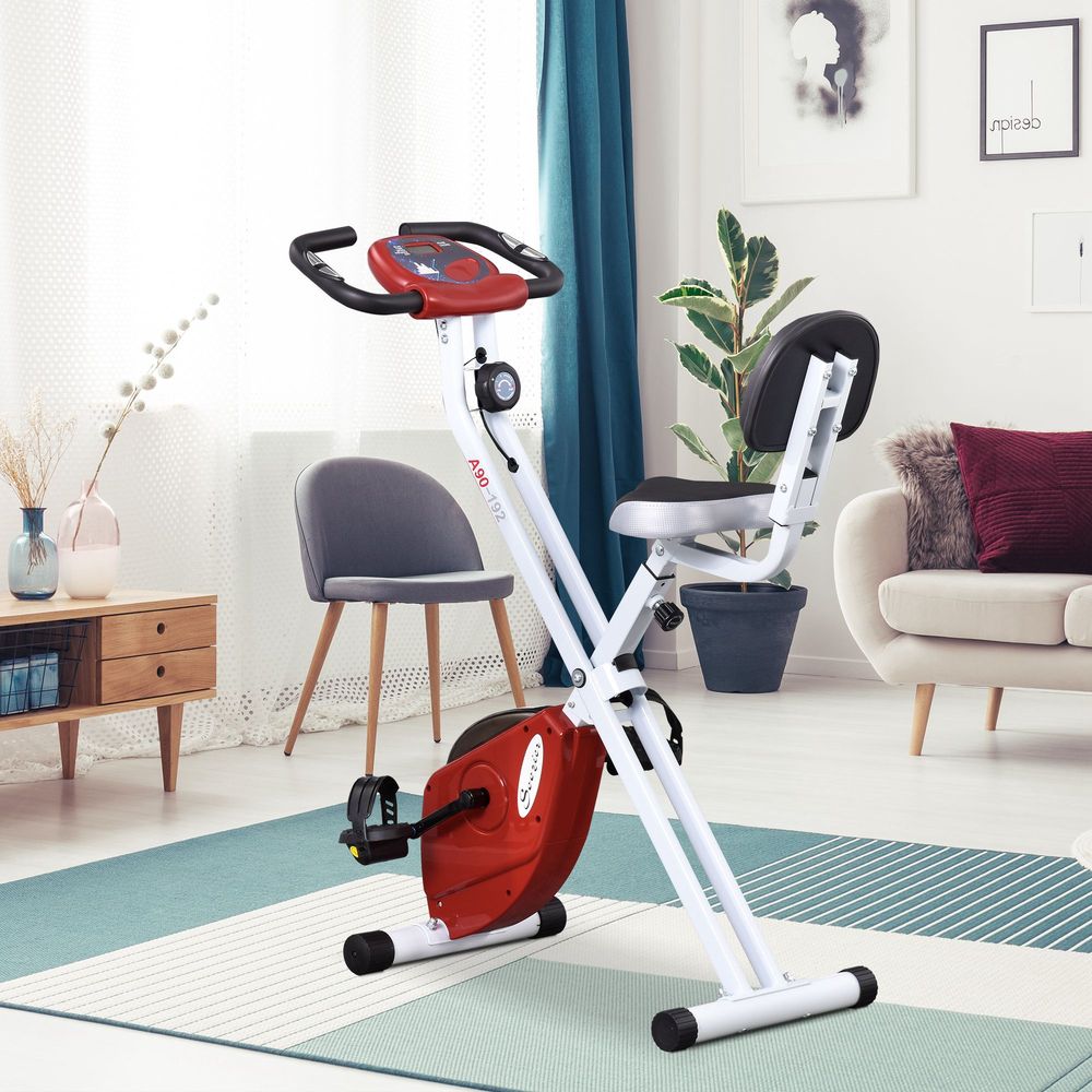 Magnetic Resistance Exercise Bike Foldable LCD Adjustable Seat Red HOMCOM Unbranded