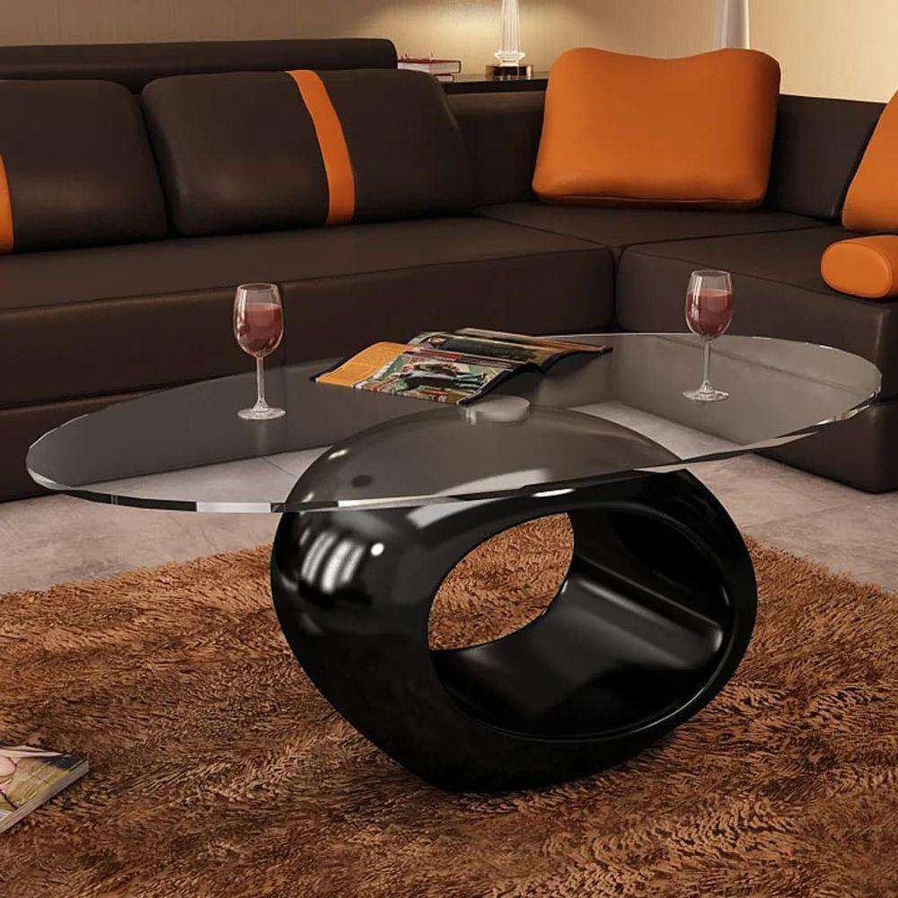 vidaXL Coffee Table with Oval Glass Top High Gloss Grey black vidaXL