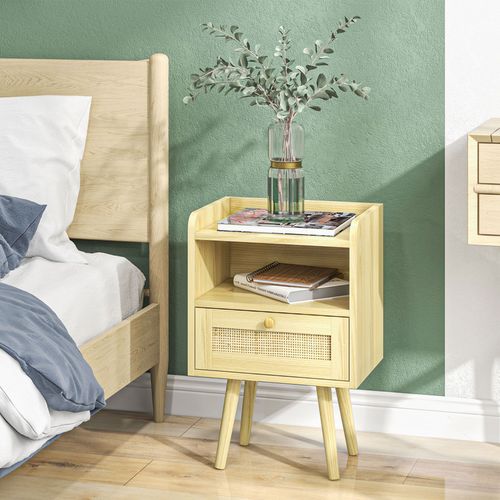 Bedside Tables, Set of 2, Boho Side End Table w/ Drawer, Storage Compartment HOMCOM