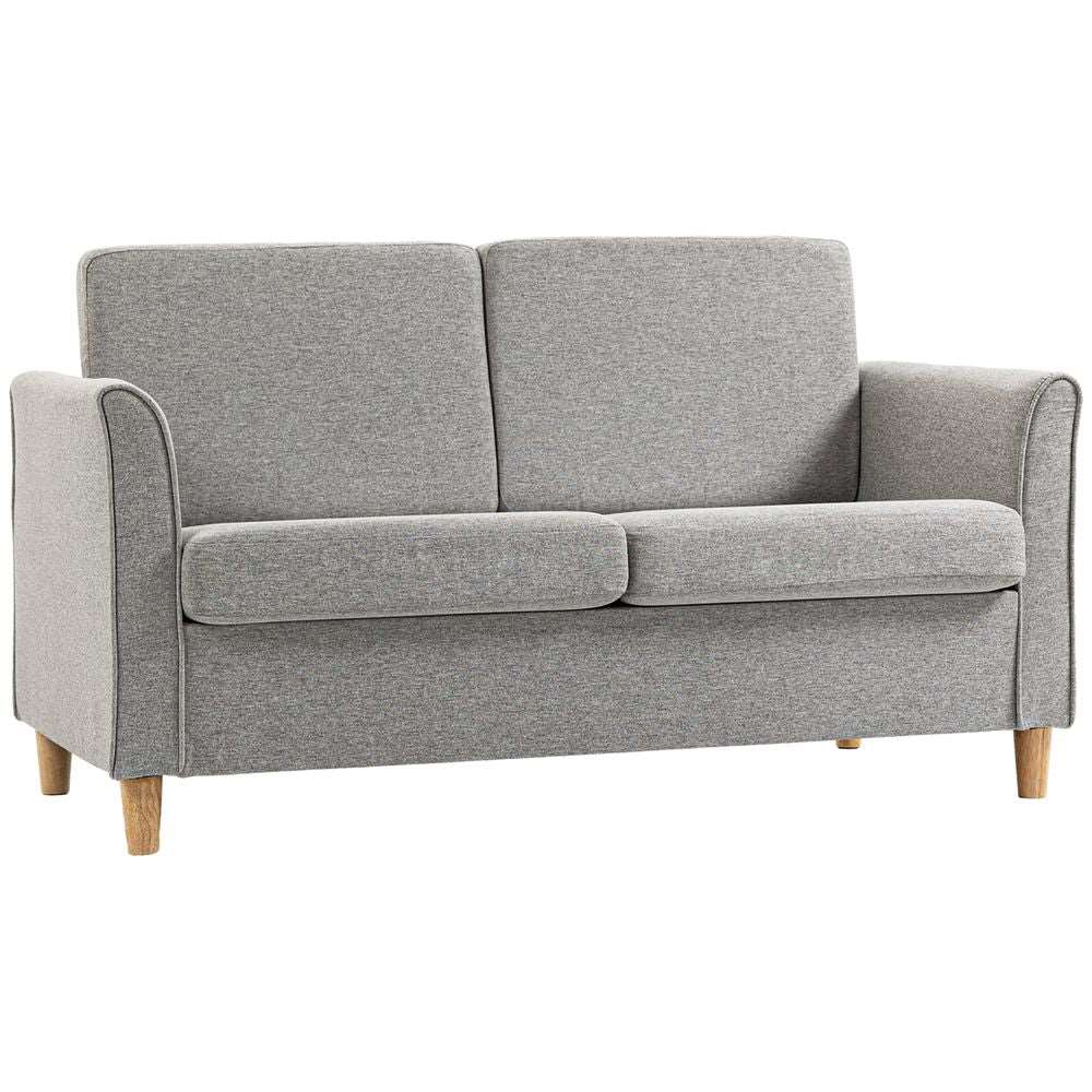 HOMCOM Double Seat Sofa Linen Upholstery Loveseat Couch w/ Armrests, Light Grey HOMCOM