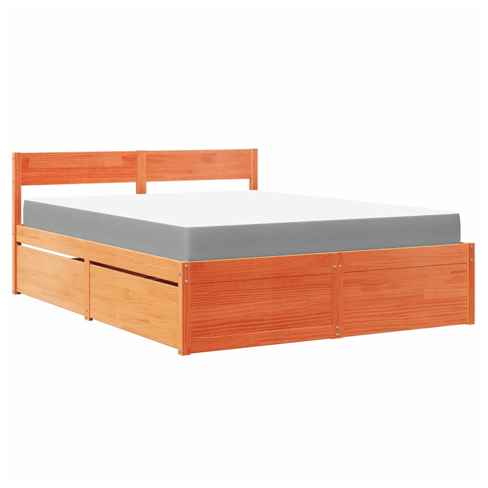 vidaXL Bed with Drawers and Mattress Wax Brown 160x200 cm Solid Wood Pine vidaXL