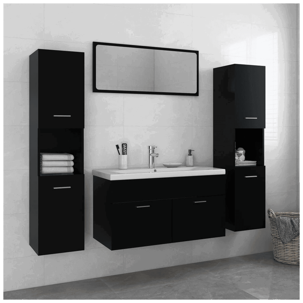 vidaXL Bathroom Furniture Set Black Engineered Wood vidaXL