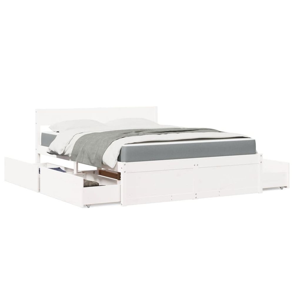 vidaXL Bed with Drawers and Mattress White 140x200 cm Solid Wood Pine vidaXL