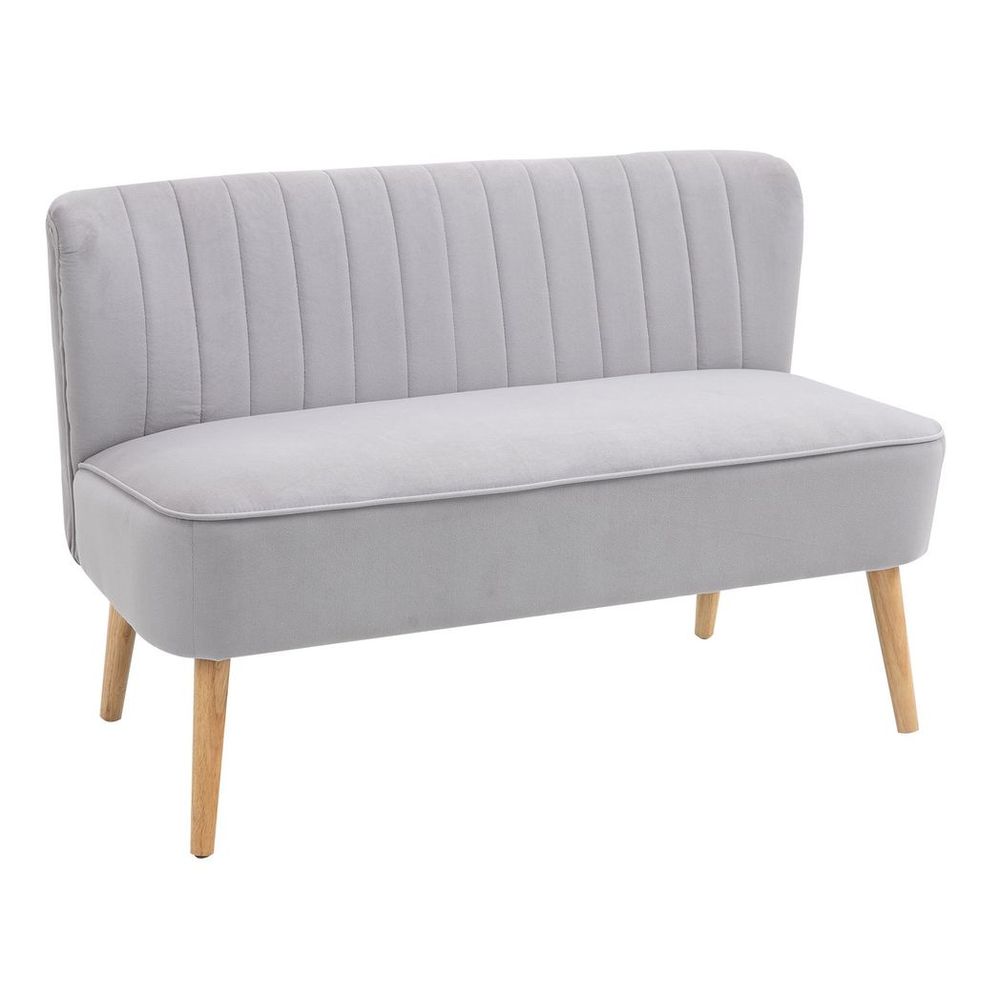 Modern Double Seat Sofa Compact Loveseat Couch Padded Velvet Wood Legs, Grey HOMCOM