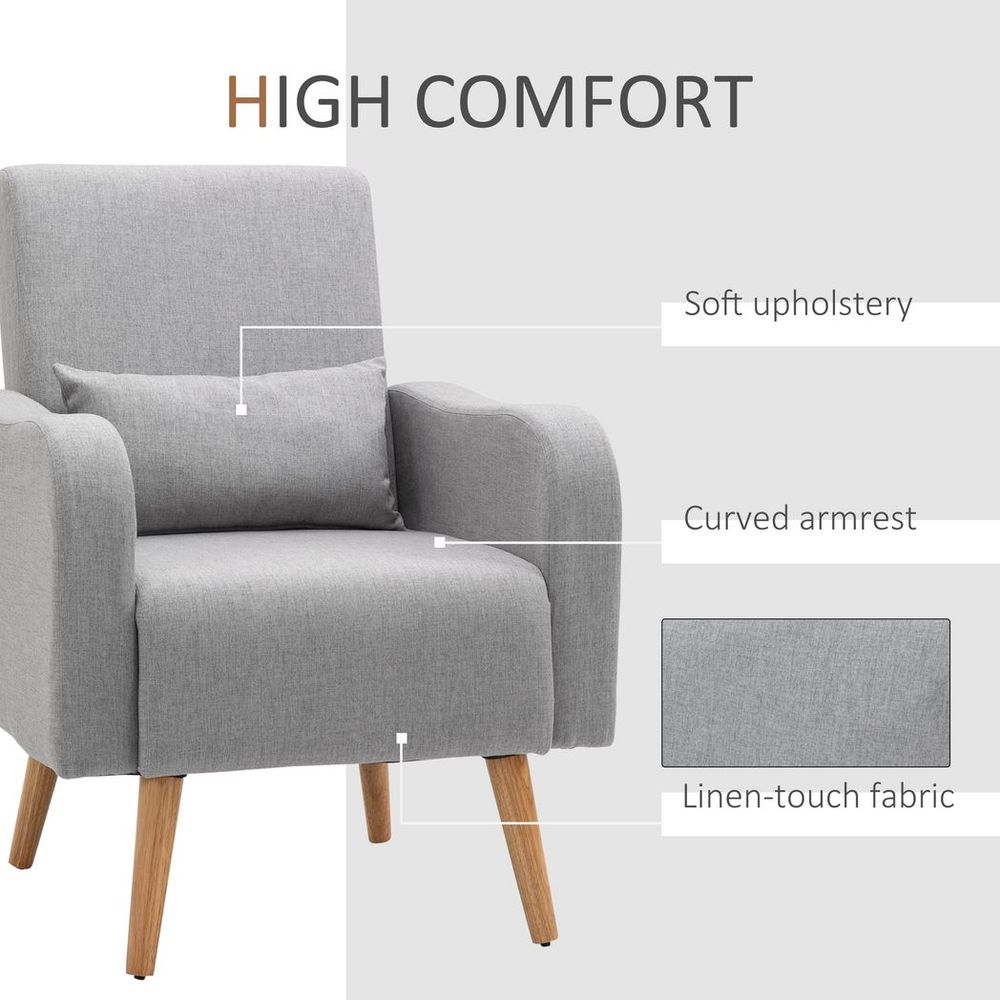 Nordic Leisure Lounge Sofa Accent Chair with Pillow for Bedroom Grey HOMCOM