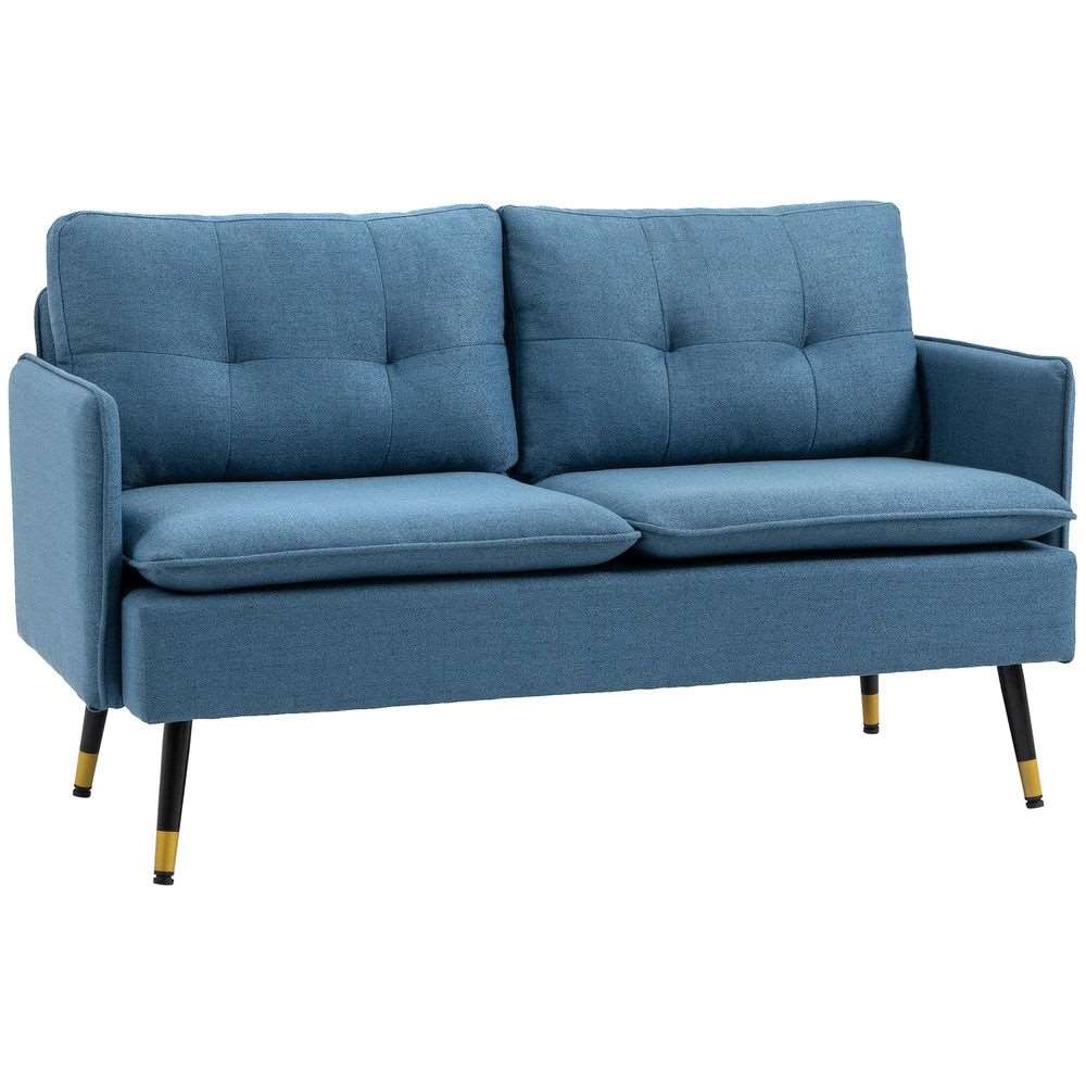 2 Seater Sofas for Living Room Fabric Couch Button Tufted Love Seat Dark Blue HOMCOM