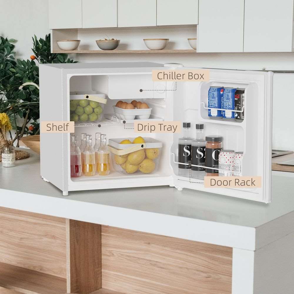 HOMCOM 46L Counter Top Fridge with Chiller Box Mini Fridge for Bedrooms Cream HOMCOM