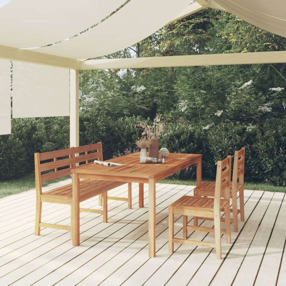 vidaXL 3 Piece Garden Dining Set Solid Wood Teak bench + 2x chair + table 180 cm table length vidaXL