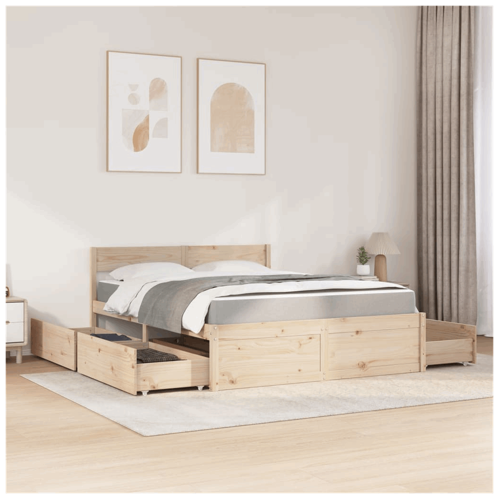 vidaXL Bed with Drawers and Mattress 160x200 cm Solid Wood Pine vidaXL