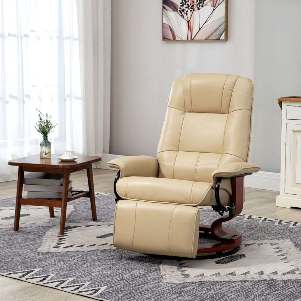 HOMCOM Ergonomic Office Recliner Sofa Chair PU Leather Armchair Lounger Cream HOMCOM